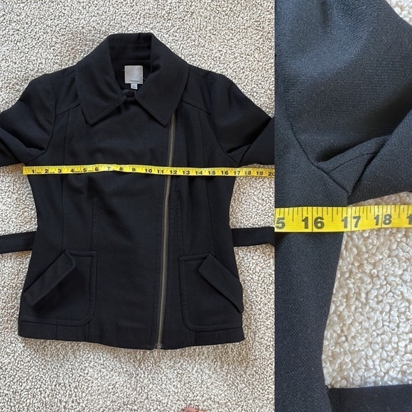 HALOGEN Wool Blend Moto Style Belted Jacket Black XS - Picture 12 of 14
